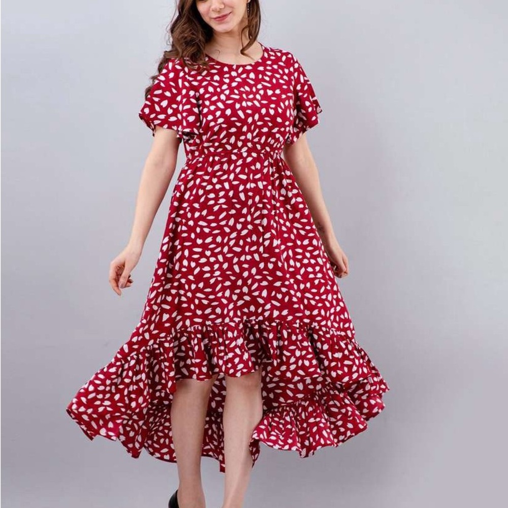 Myra Bag Red and White High Low Dress
